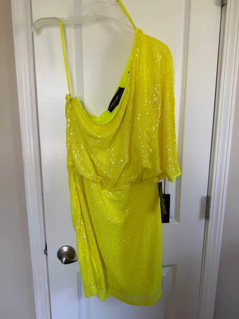 Neon Yellow Sequin One-Shoulder Mini Dress